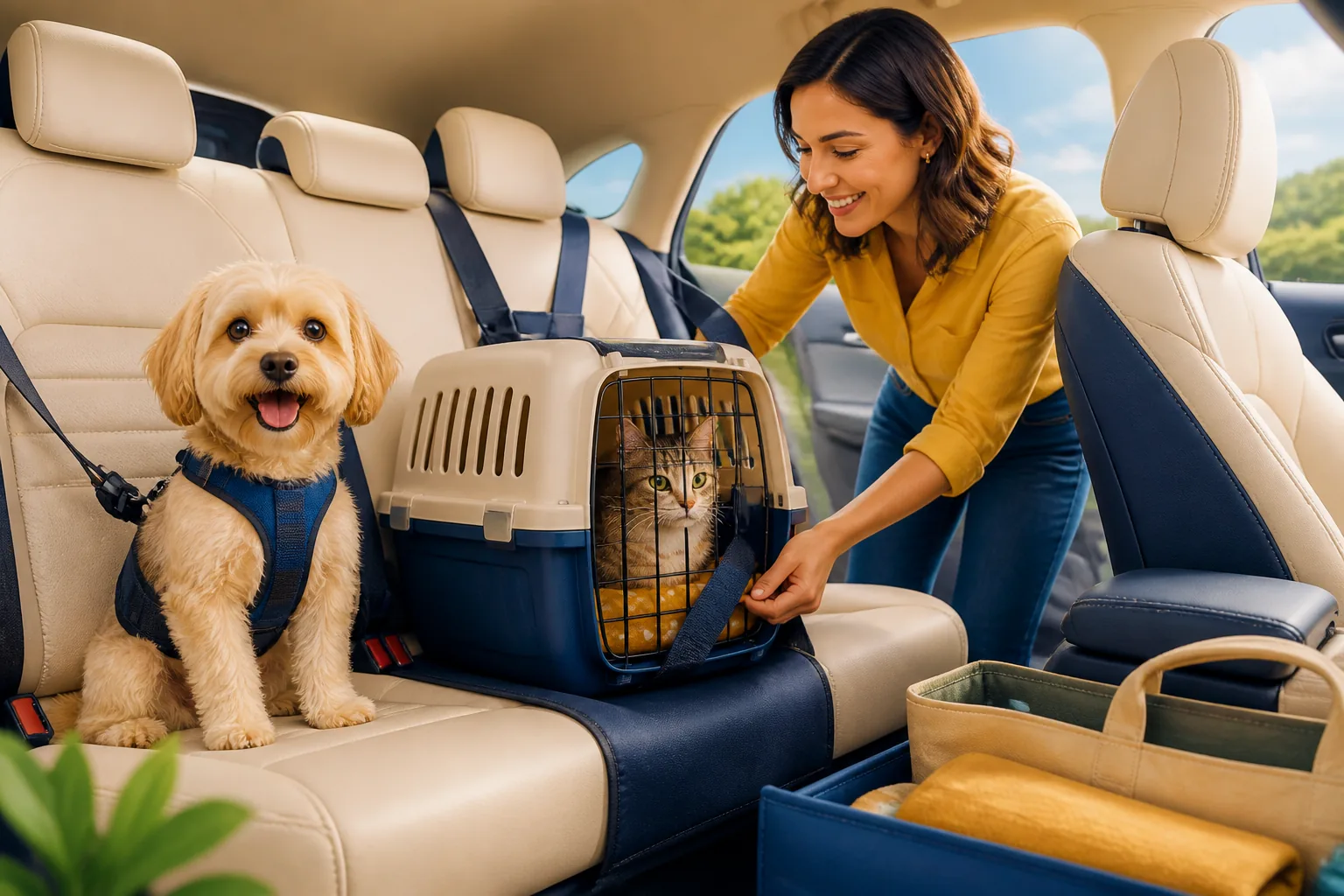 Ilustração sobre Transporte seguro de pets: caixa, cinto e planejamento