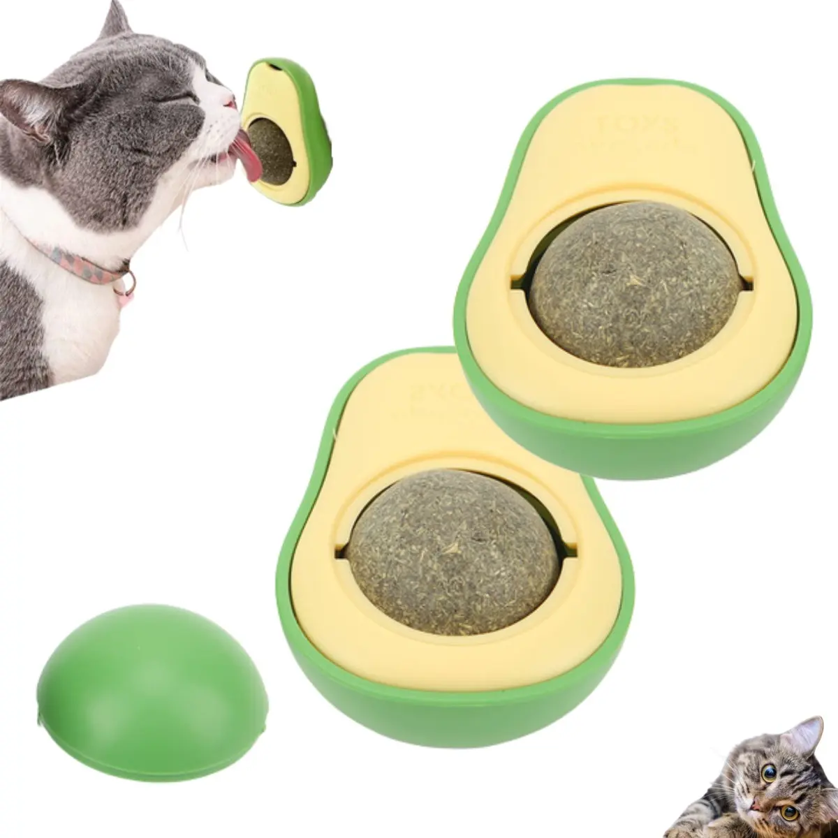 Kit com 2 brinquedos para gato com catnip — abacate e bola