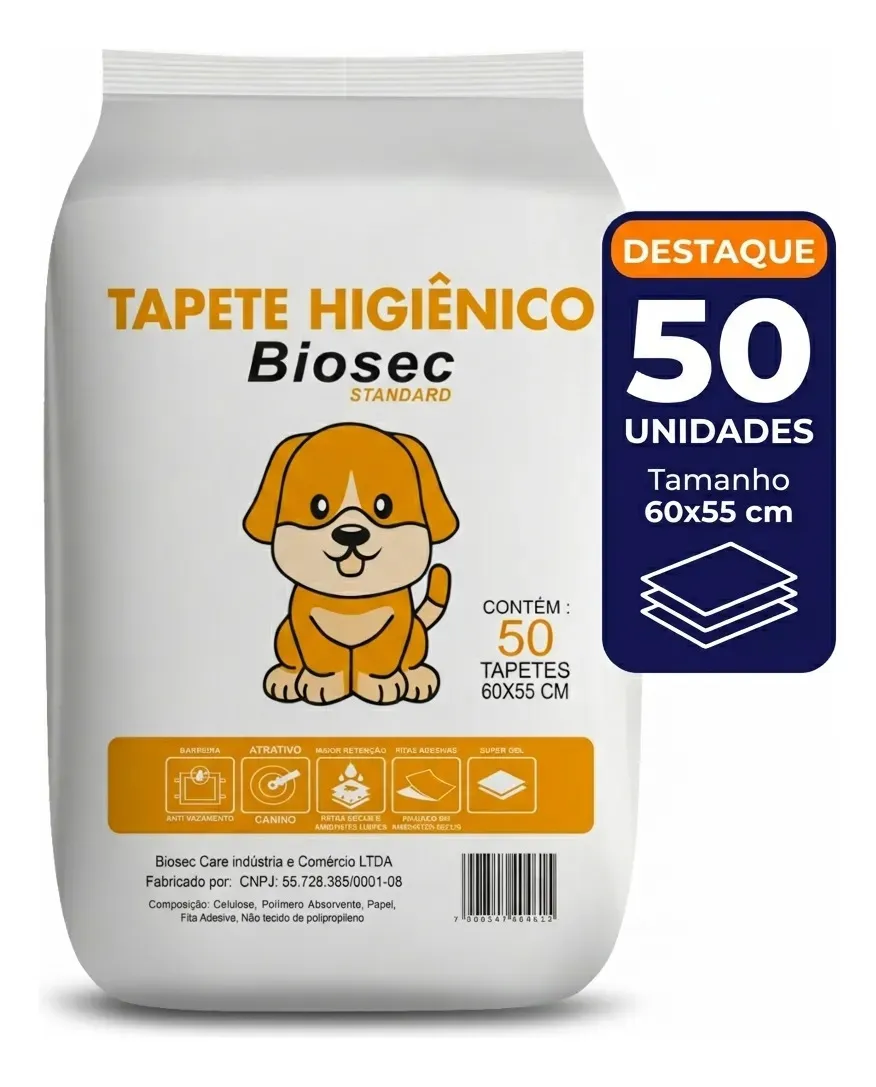 Tapete higiênico para cachorro 50 unidades 60x55 cm